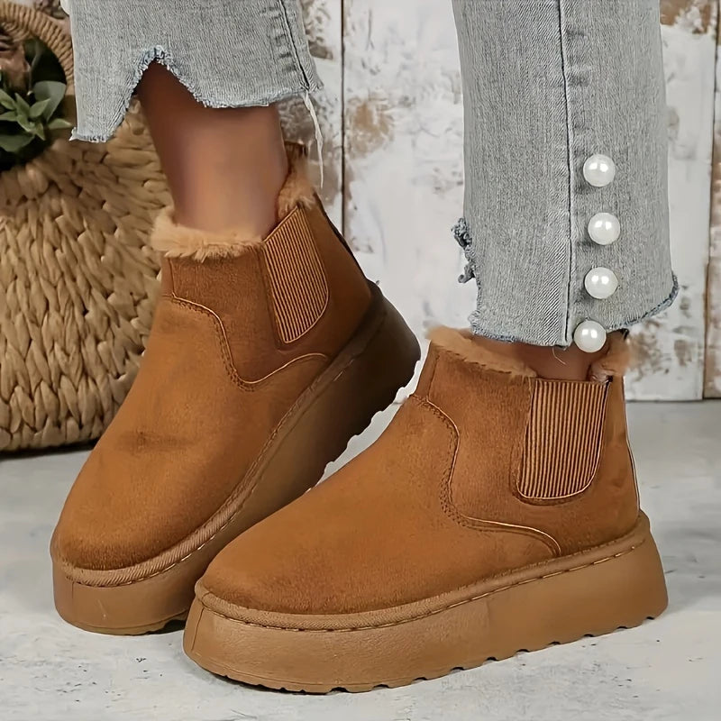 Winter Women Short Plush Warm Snow Boots Casual Shoes New Suede Fur Chelsea Ankle Boots Flats Platform Ladies Shoes Botas Mujer