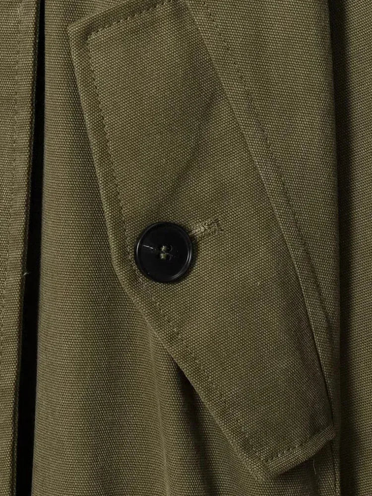 Women's 2025 Autumn New Trench Coat Style Army Green Long Sleeve Cotton Belt Decorative Trench Coat Casual Versatile jacket