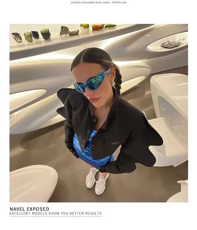 Women Coat Autumn Spring Euro-America Style Office Lady Fashion Short Jacket Long Wave Sleeves Girls Coat