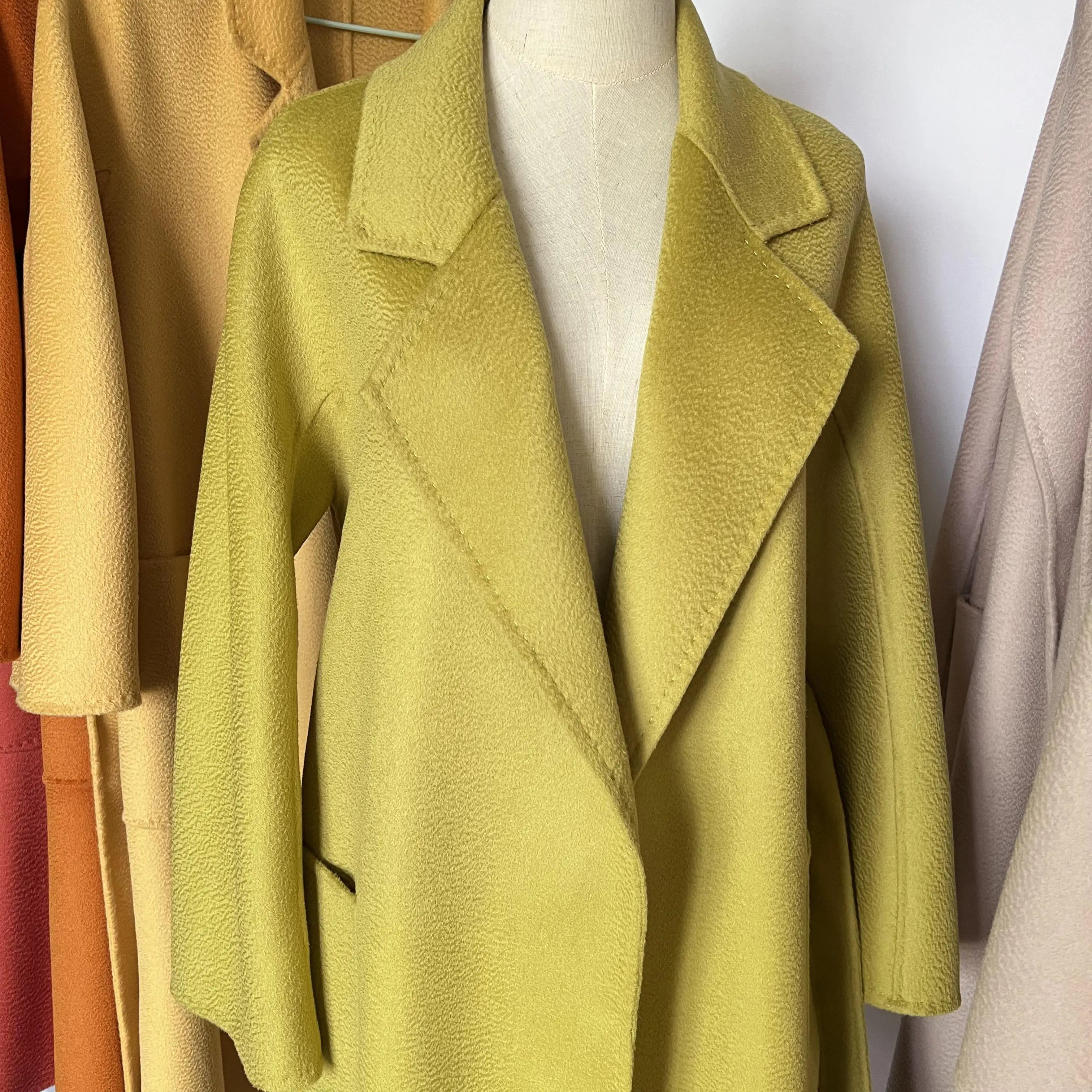 Cashmere Coat Female Winter Mid-Length Corrugated Coat Black Wool Coat Woman Autumn New Casual Fashion Red Beige Lace-Up Coat