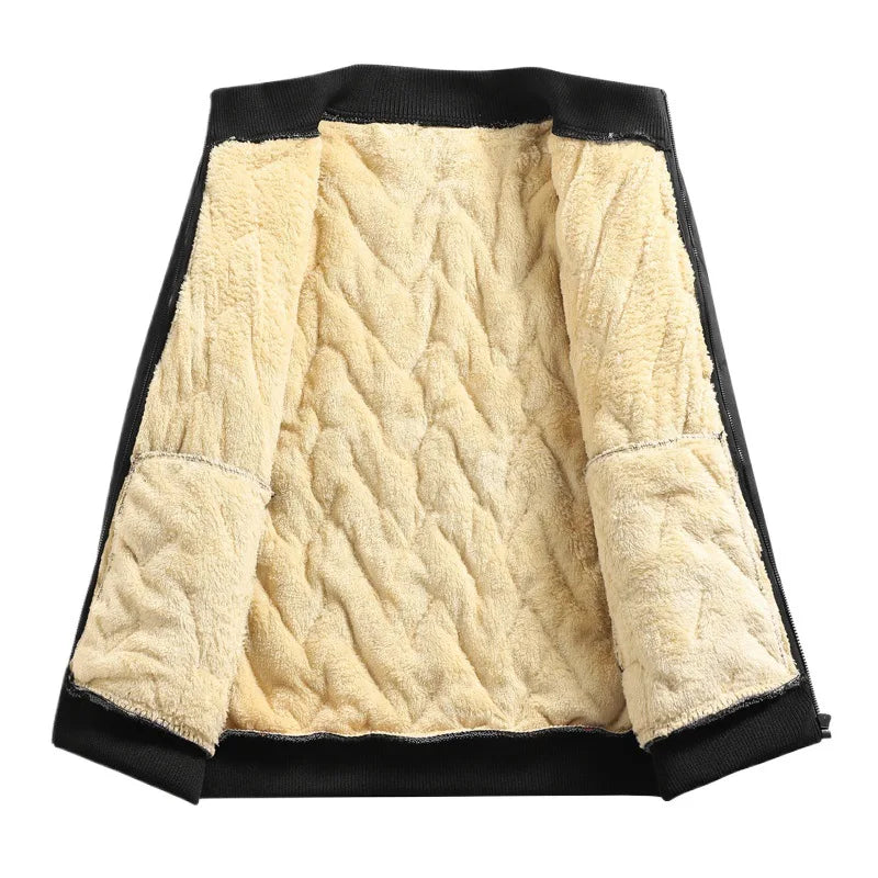 Winter Lambskin Wool Coat for Men and Elderly, Loose Stand-up Collar, Thickened with Padding, Father's Cotton Jacket