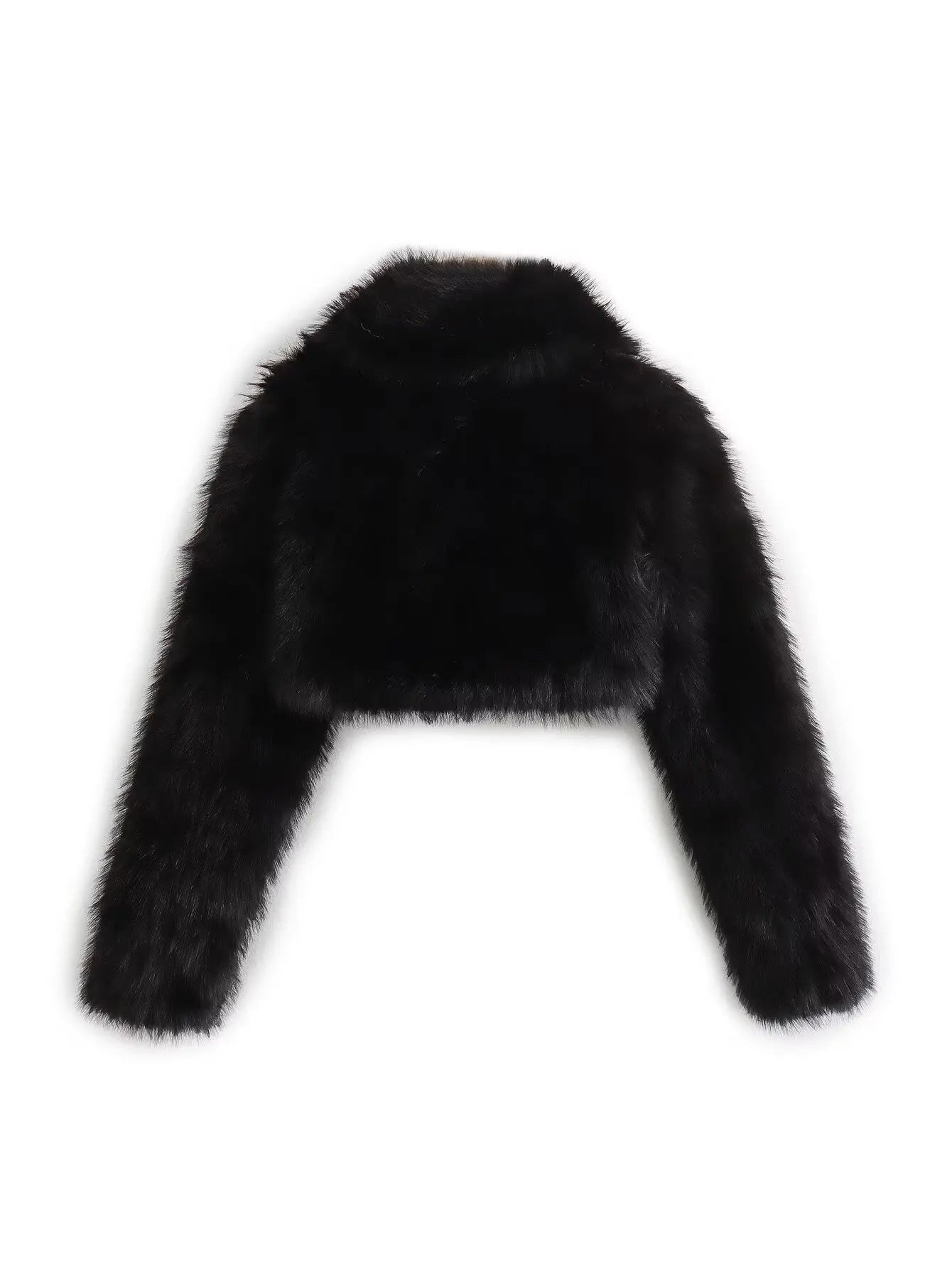 Black Faux Fur Coat for Women Autumn Winter Plush Wool Coats Black Wool & Blends Coats Outerwears Long Sleeve Warm Fur Coat