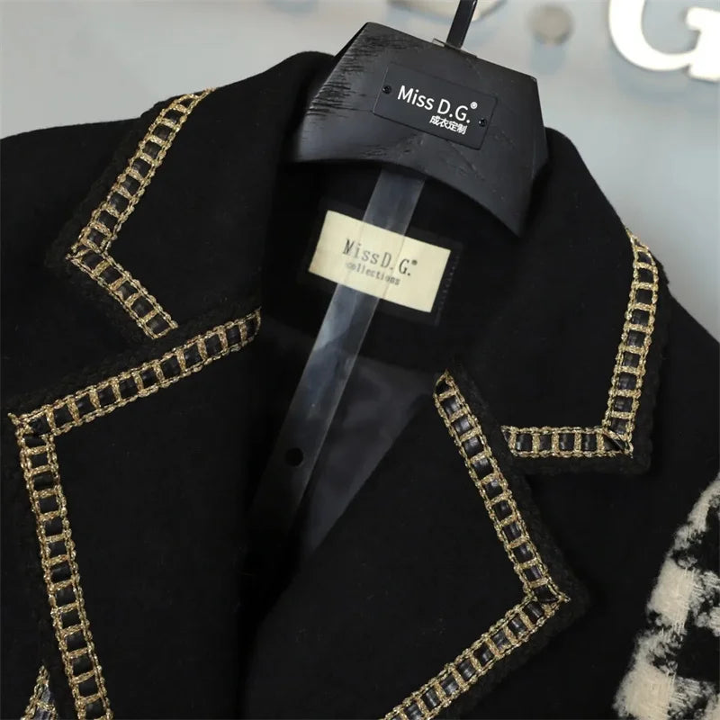 Woolen Coat Women Winter New Double-Breasted Mid-Long Plaid Woolen Windbreaker Fashion Pocket Belt Outwear Wool Coats Female