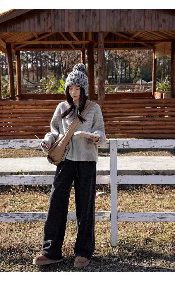 100% Cashmere sweater for women's autumn and winter loose and soft sweater wool knitted sweater round neck base layer