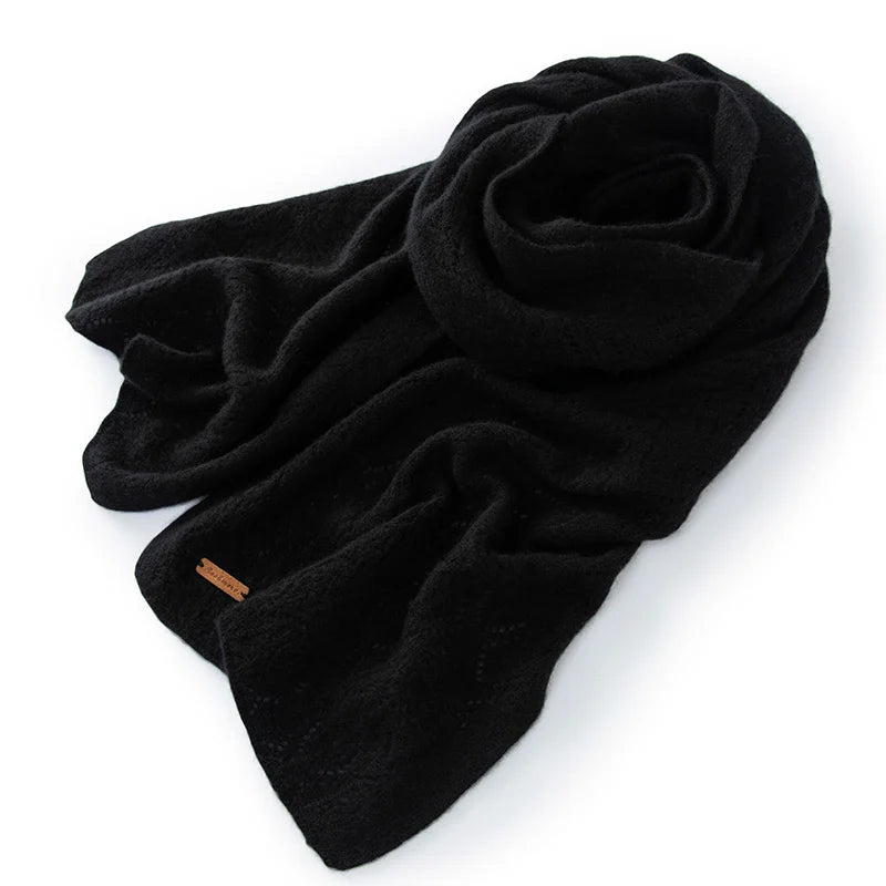 Women 100% Pure Cashmere Knit Scarf Patterned Winter Warm Soft Cozy Fashion Casual Neck Warmer Cold Weather Accessory