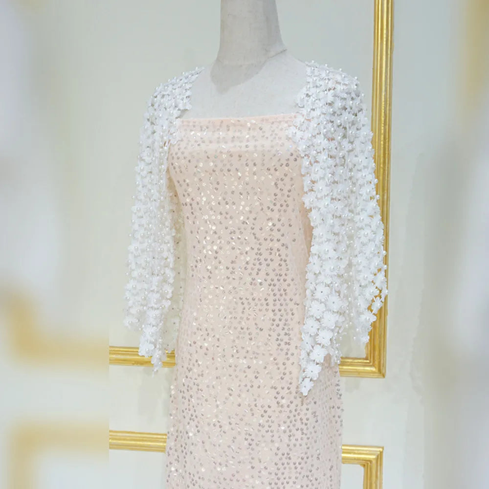 Women Beads Coat Style Women Perspective Shawl Fashion Hollow Out Lace Boleros Short Sleeve Coats Jackets Femal