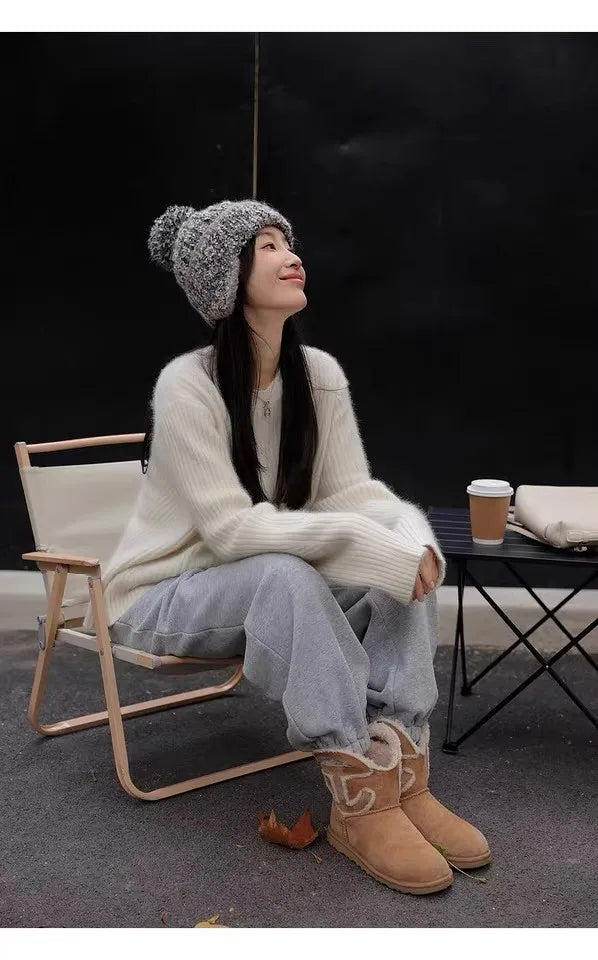 100% Cashmere sweater for women's autumn and winter loose and soft sweater wool knitted sweater round neck base layer