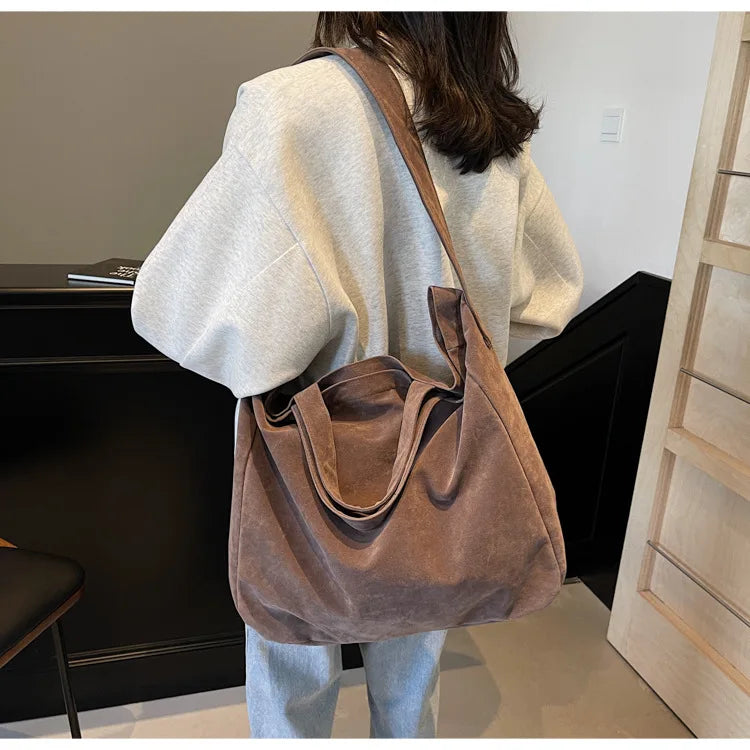 Women's Tote Bags 2025 New Fashion Suede Vintage Large Shoulder Crossbody Bag for Woman Korean Female Student Bookbag Handbags