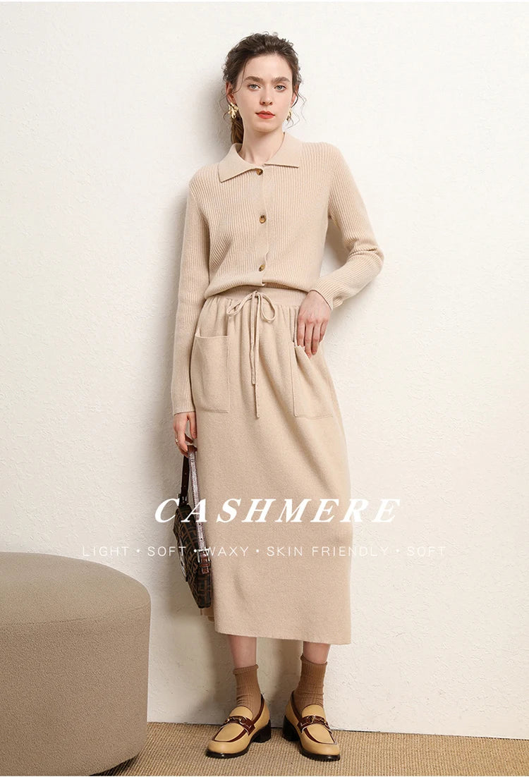 Cashmere Skirt Knitted Skirt Half Skirt, Double Pocket A-Line Skirt Skirts Plus Size Women Long Elegant Dress Women Clothing