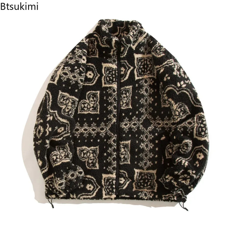 Winter Warm Lambswool Jacket for Men Fashion Stand Collar Zipper Loose Coat 2025 Leisure Hong Kong Style Coats Thickened Jackets