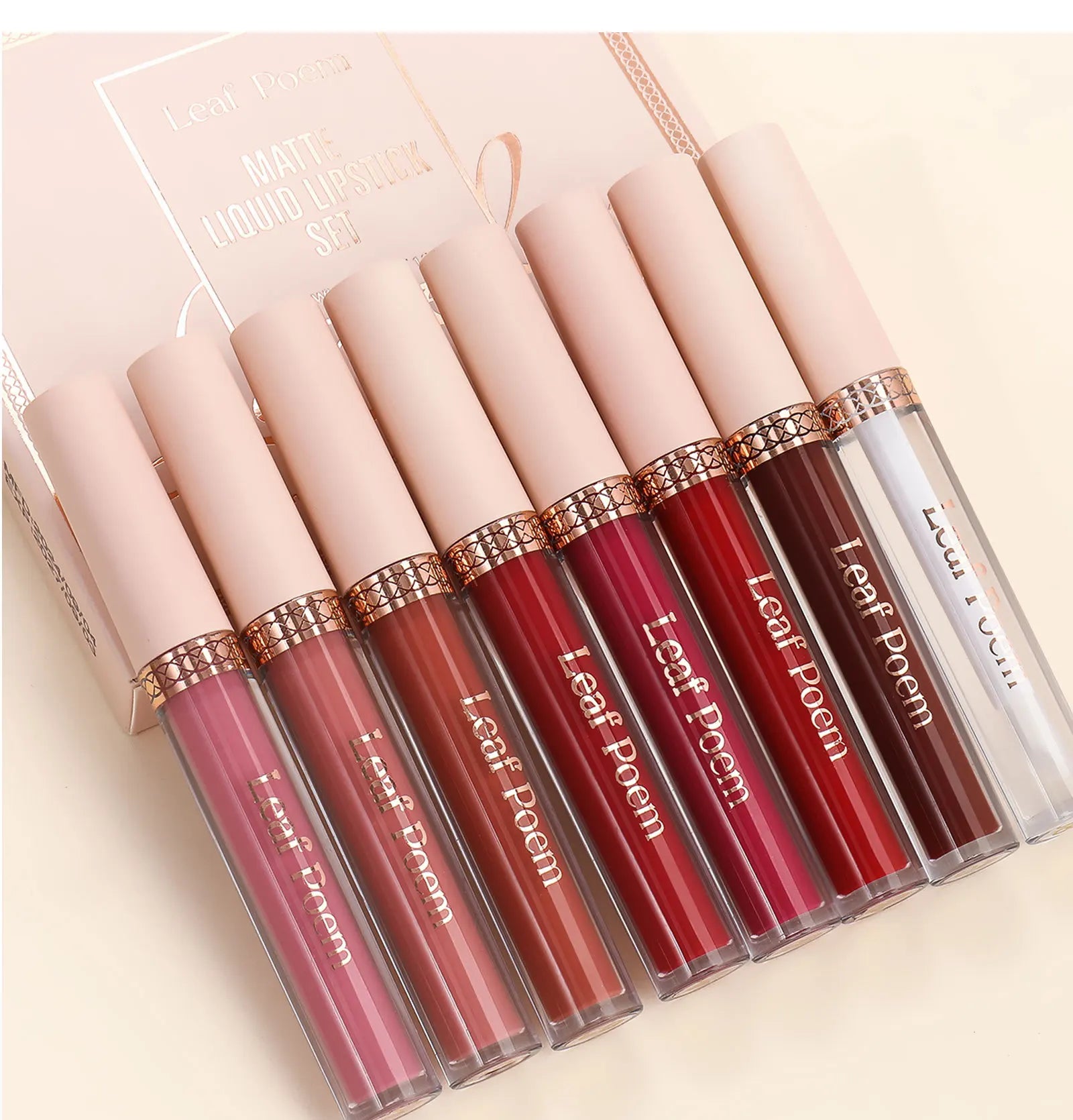 8 pcs matte liquid lipstick, lip glaze - waterproof, non-stick, long-lasting lip gloss, brown, pink, purple and red tones, suitable for Valentine's Day, daily, parties, travel
