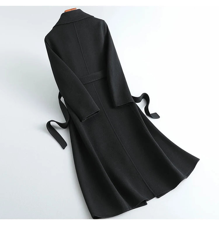 2025 Autumn/Winter New Double sided Cashmere Coat for Women's Fashion Medium to Long Knee length Slim High end Woolen Coats
