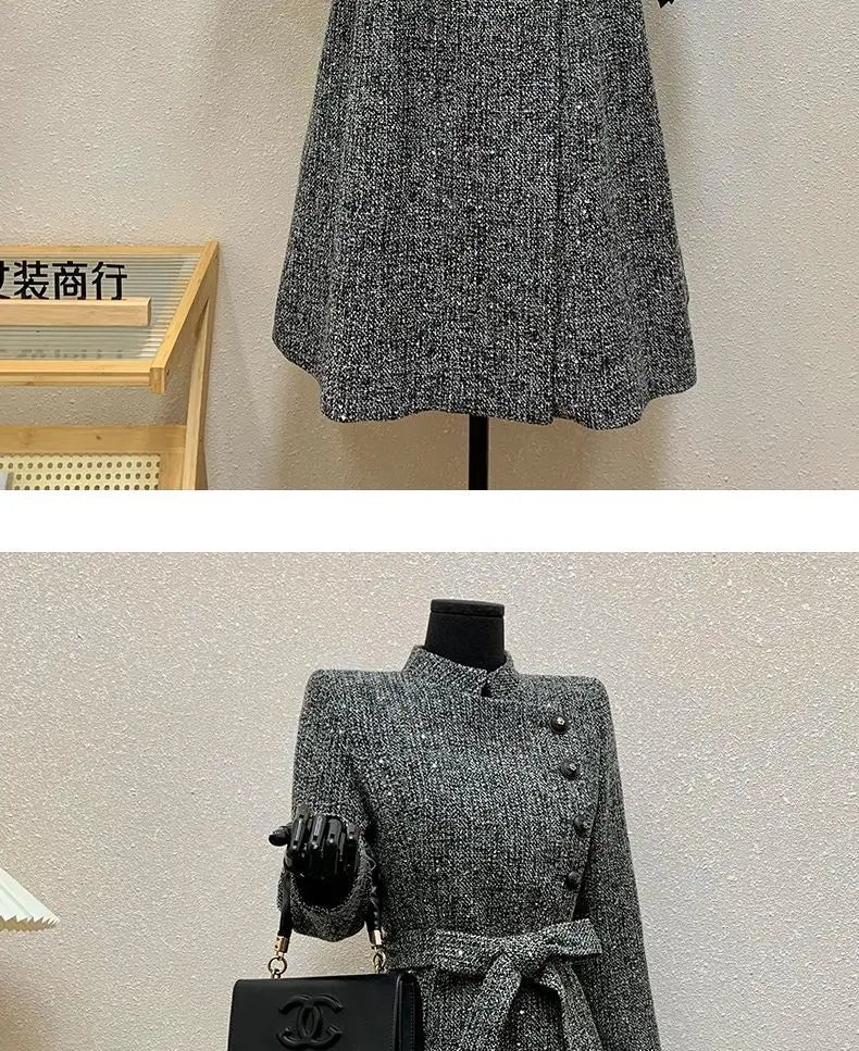 Female Overcoat 2025 New Fashion Gray Women Woolen Coat Autumn Winter Temperament High Quality Casual Women's Woolen Coat H249