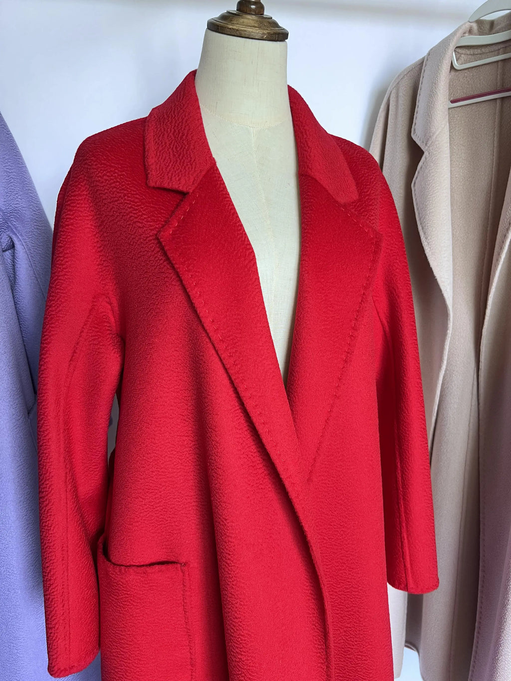 Cashmere Coat Female Winter Mid-Length Corrugated Coat Black Wool Coat Woman Autumn New Casual Fashion Red Beige Lace-Up Coat