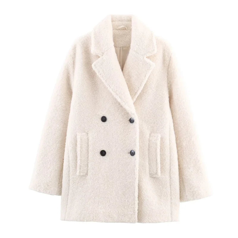 Women's Coat 2025 Autumn New Style White Long-Sleeve Double-Breasted Simple Loose Coat Casual Fashion Versatile