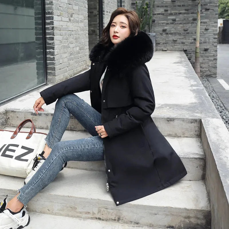 Winter Jacket 2025 New Women Parka Clothes Long Coat Wool Liner Hooded Jacket Fur Collar Thick Warm Snow Wear Padded Parka 6XL