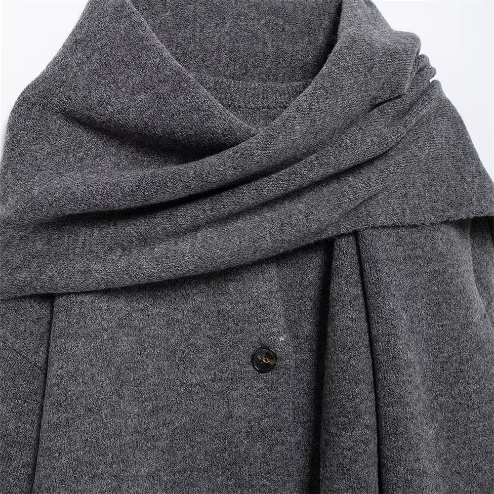 Women's Wear Scarf Loose Versatile Knitted Coat Autumn/Winter New Round Neck Long Sleeve Solid Color Coat