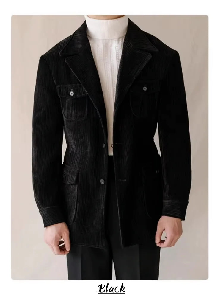Corduroy Jackets For Man Elegant Men's Suits Comfortable Work Wear Male Blazer Luxury Man Jacket Winter Work Clothes Ribbed Coat