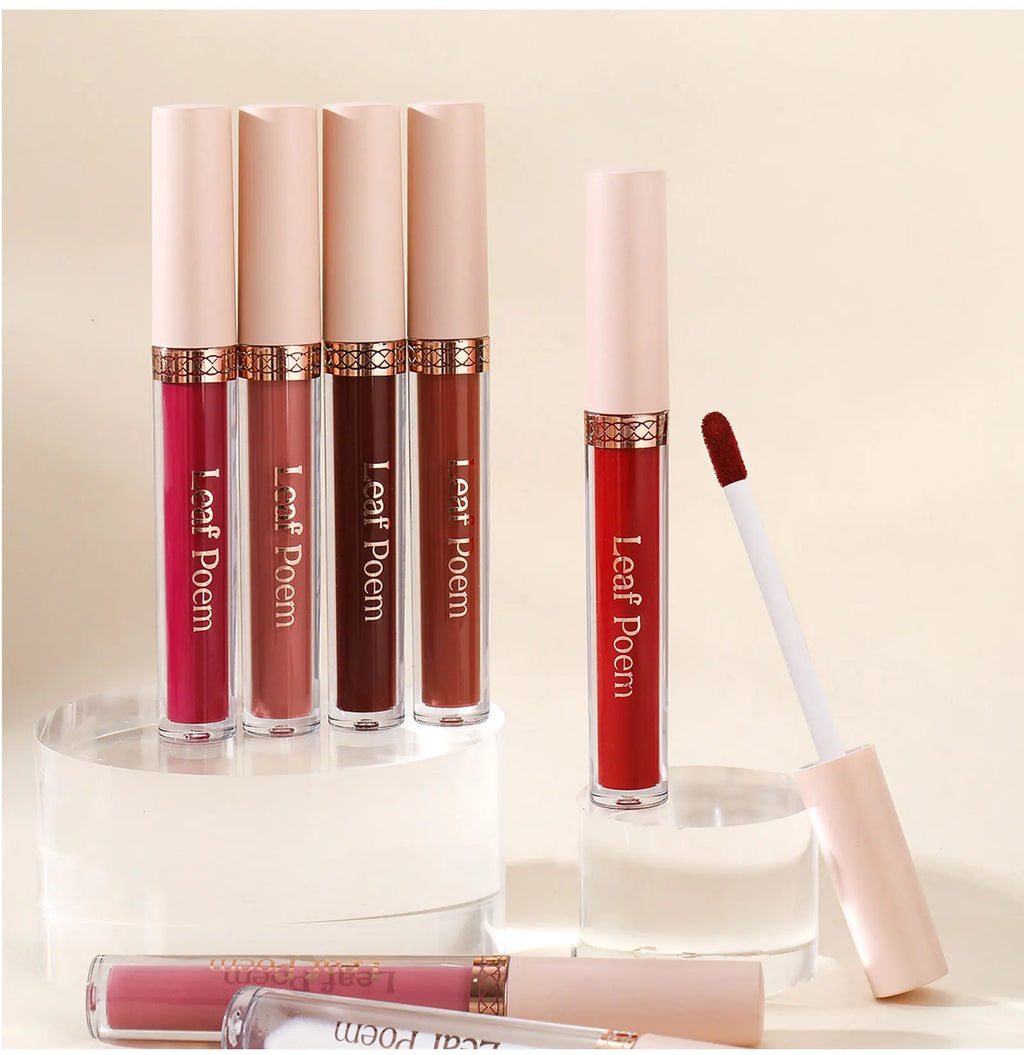 8 pcs matte liquid lipstick, lip glaze - waterproof, non-stick, long-lasting lip gloss, brown, pink, purple and red tones, suitable for Valentine's Day, daily, parties, travel