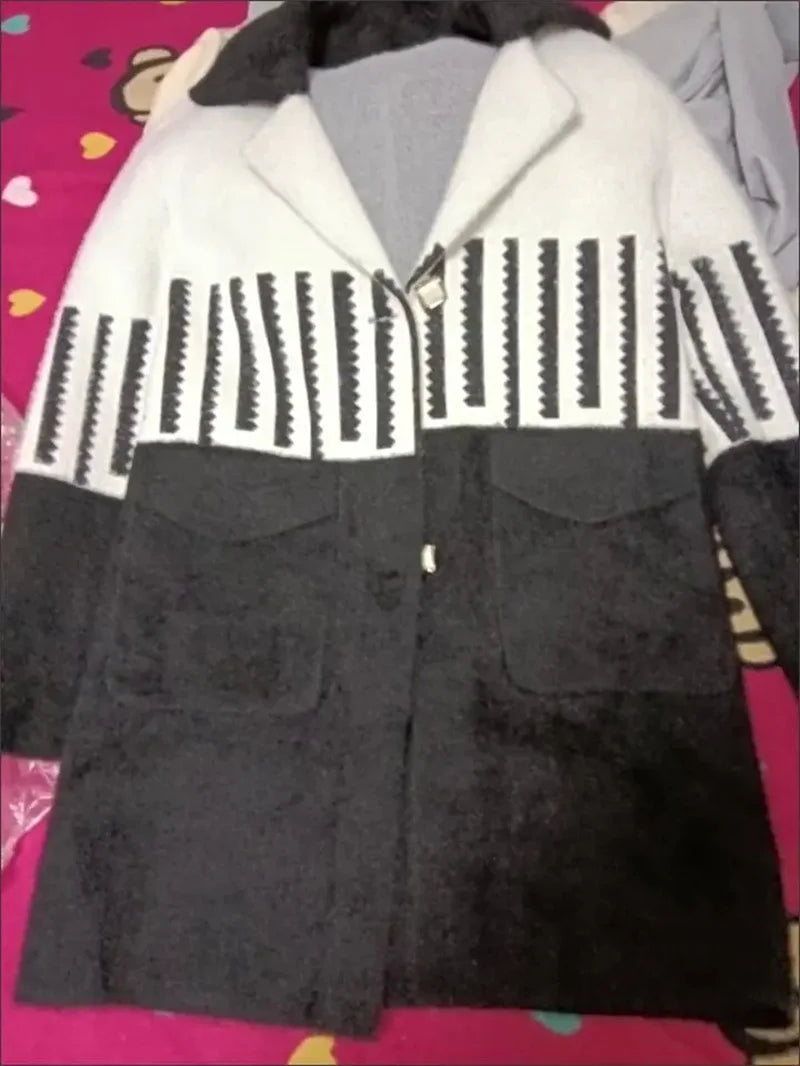 Woolen Coat Women New Autumn Winter Korean Trend Ladies Imitation Mink Velvet Jacket Simple Mid-Length Female Thickened Top Coat