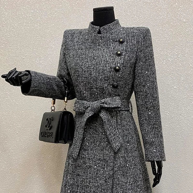 Female Overcoat 2025 New Fashion Gray Women Woolen Coat Autumn Winter Temperament High Quality Casual Women's Woolen Coat H249