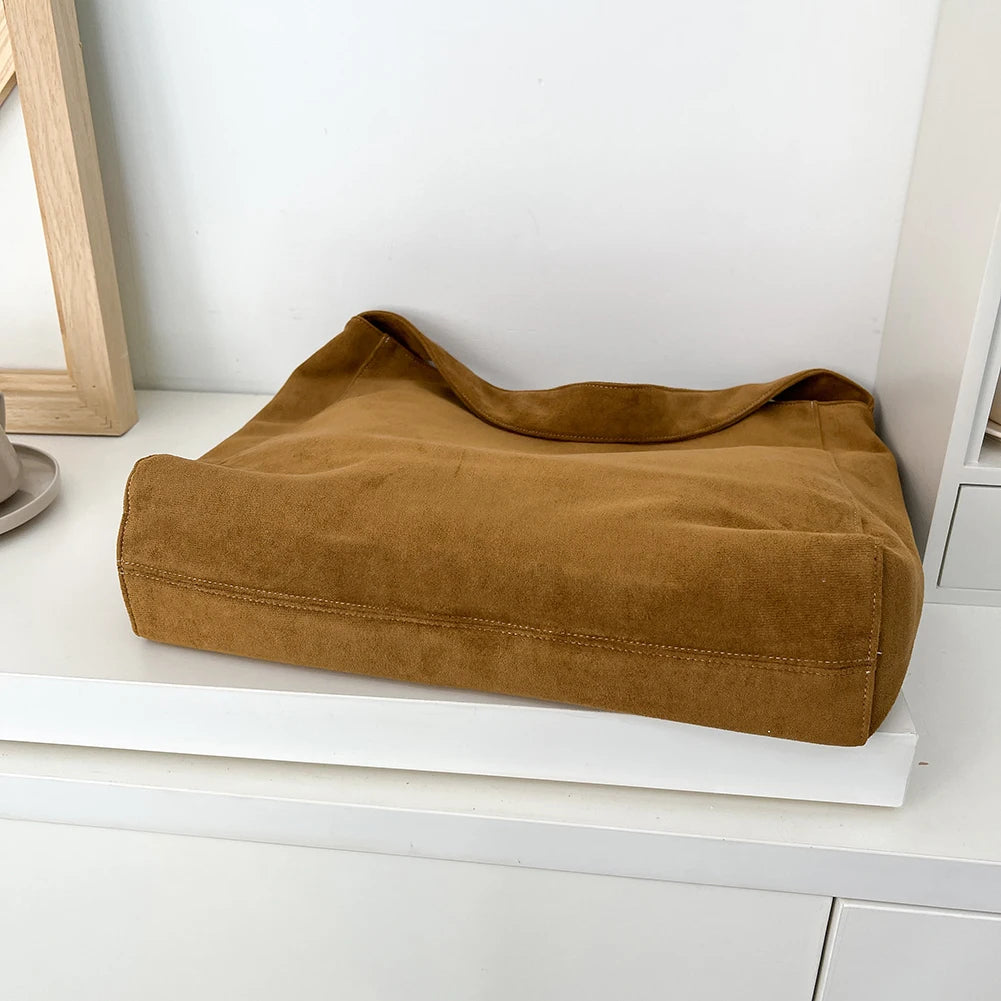 Women Underarm Bag Fashion Tweed Fabric Large Capacity Shoulder Bag Casual Handbag for Daily Office Use Solid Color Handbag