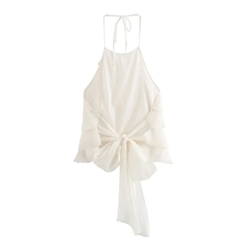 Summer Women Bow Halter Sleeveless Vest Elegant Fringed Sexy Top Vest Fashion Lady Bustier Suspender Female Clothes