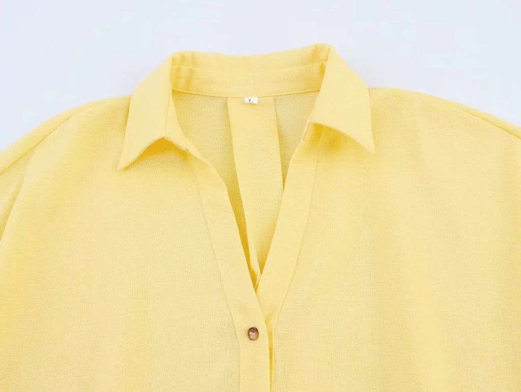 Women Fall Casual Loose Shirt Lapel Buttons Wide Sleeve Shirt 2025 New Spring Autumn Minimalist Holiday Versatile Shirt