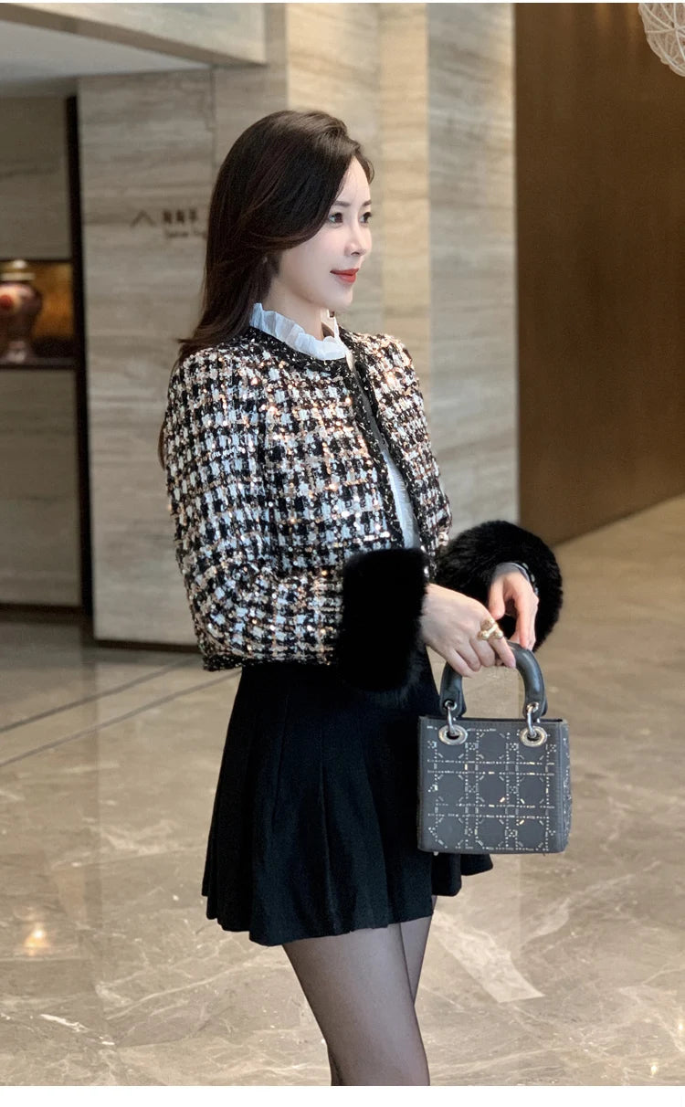 2024 autun winter Lady Short Coats For Women Casual Tweed Jackets Elegant Fashion Outerwears Chaquetas Casaco abrigos de mujer