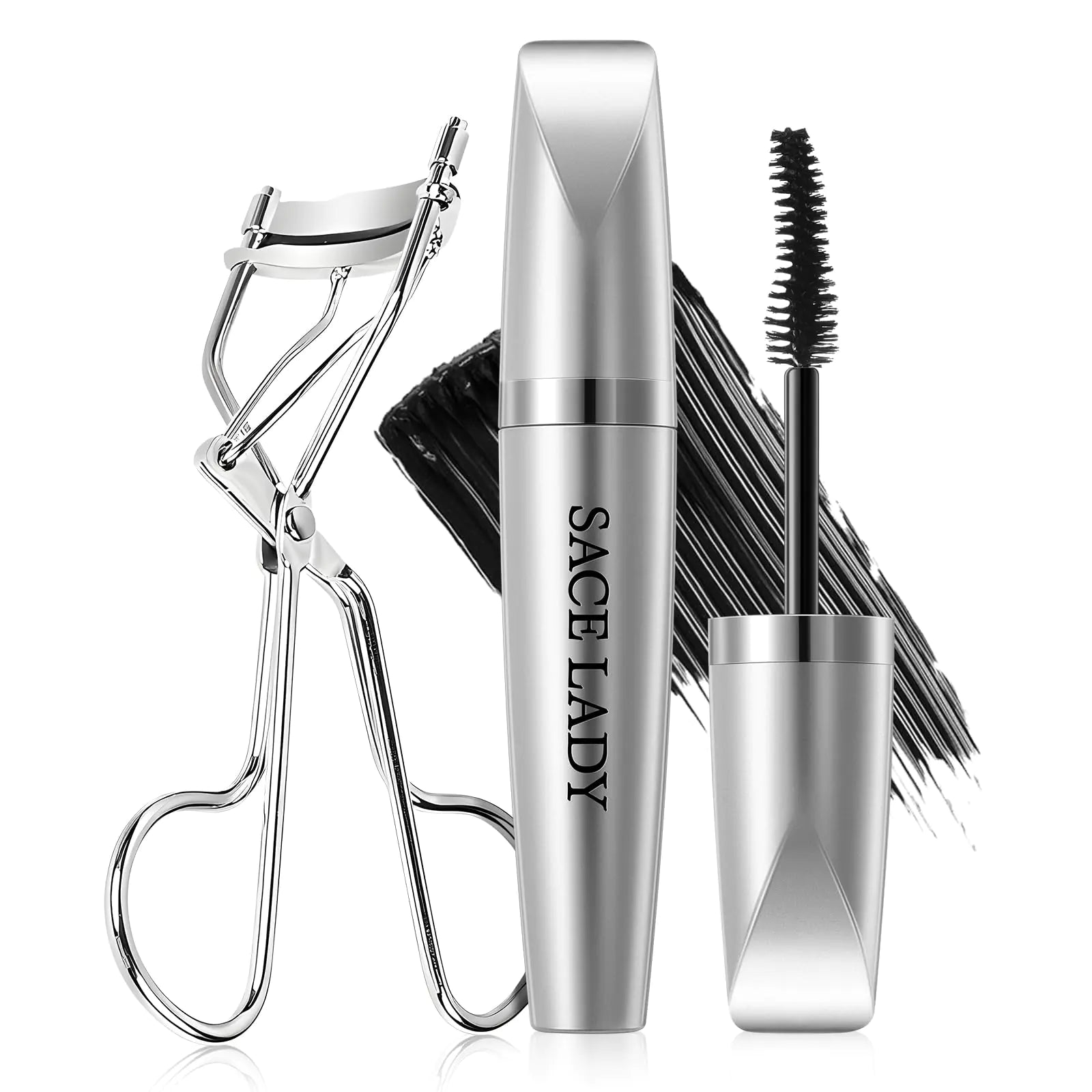 SACE LADY Waterproof Mascara with Lash Curler Volume and Length Black No Clump Lift Lash Mascara Lasting Smudge-proof Natural Looking Curl Eye Makeup Set Cruelty Free 0.28Oz