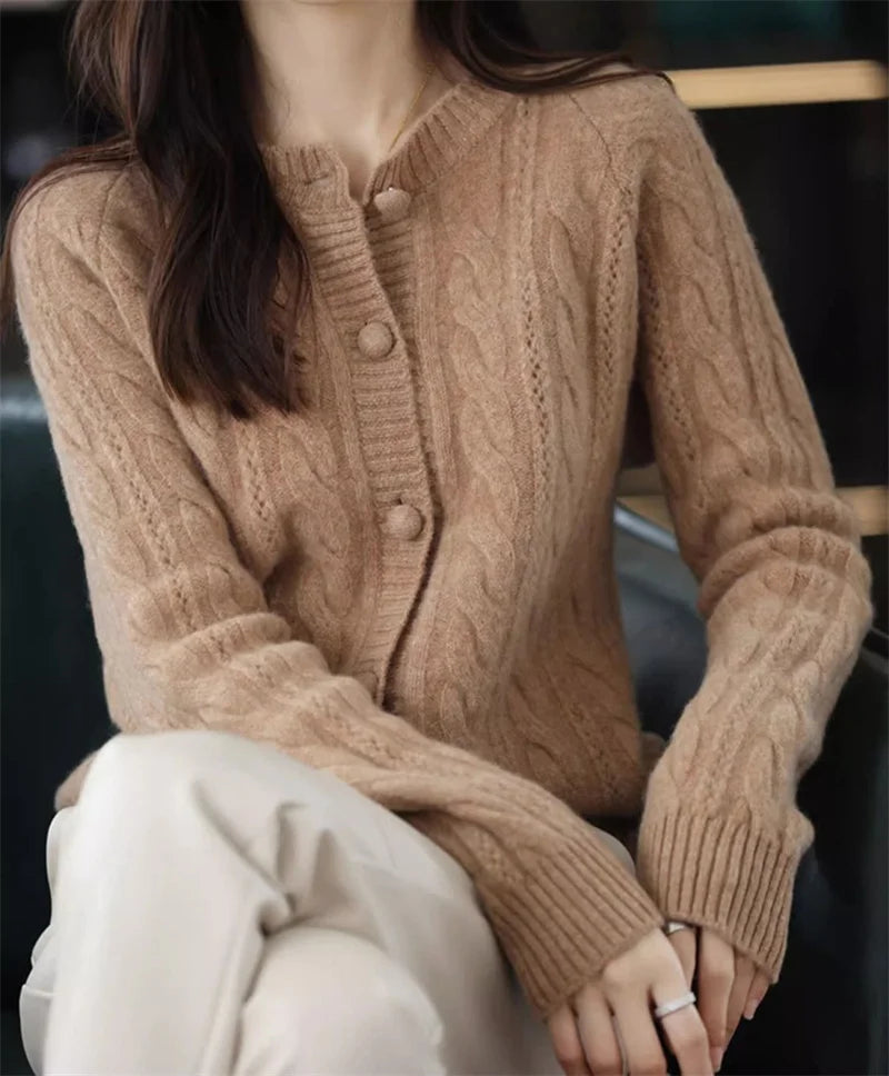 Cashmere Sweater For Women Autumn And Winter New Knitted Cardigan For Women Loose Fitting Woolen Sweater Lapel Jacket Camel XXXL