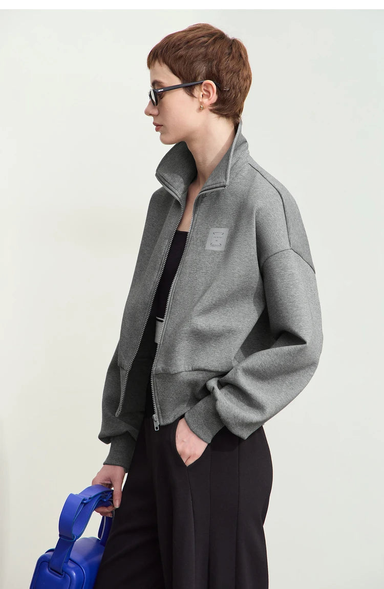 Amii Fall Clothes 2024 Women Casual Zip Up Short Coat Women Sweatshirt Solid Turtleneck Loose Sports Streetwear Jacket 12443222