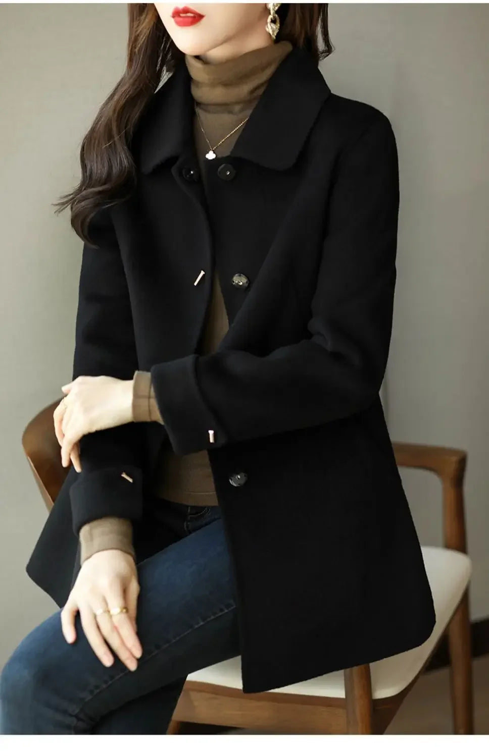 High End Minimalist and Fashionable Woolen Coat for Women in Autumn and Winter New Small French Style Casual Woolen Coat Blends