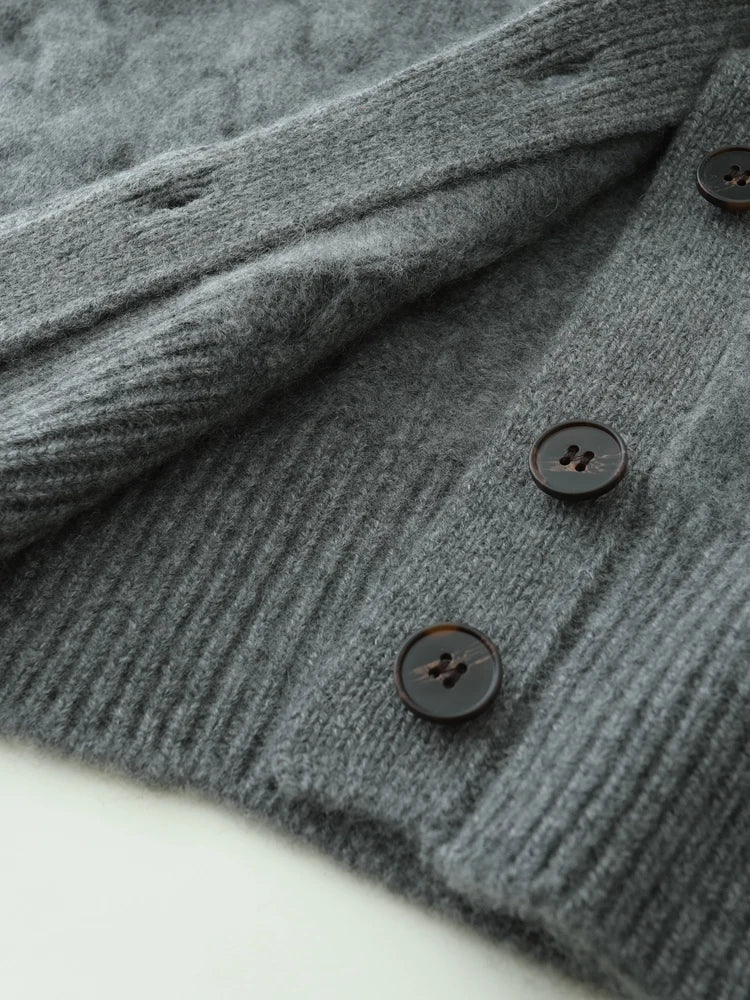 Luxury Women 100% Cashmere Sweater O-neck Cardigan Cable Knitting Thick Sweater Coat Autumn Winter Heavyweight Cashmere Clothes