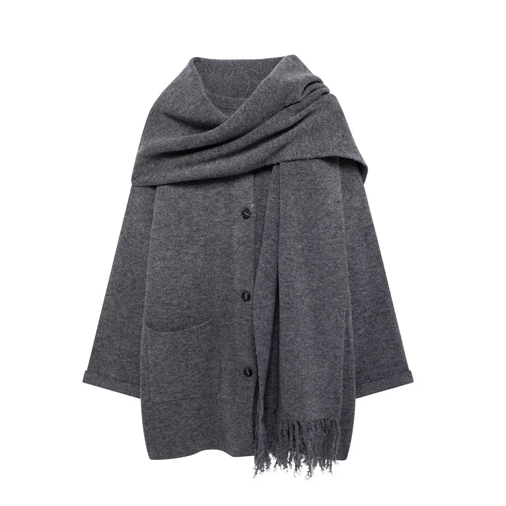 Women's Wear Scarf Loose Versatile Knitted Coat Autumn/Winter New Round Neck Long Sleeve Solid Color Coat