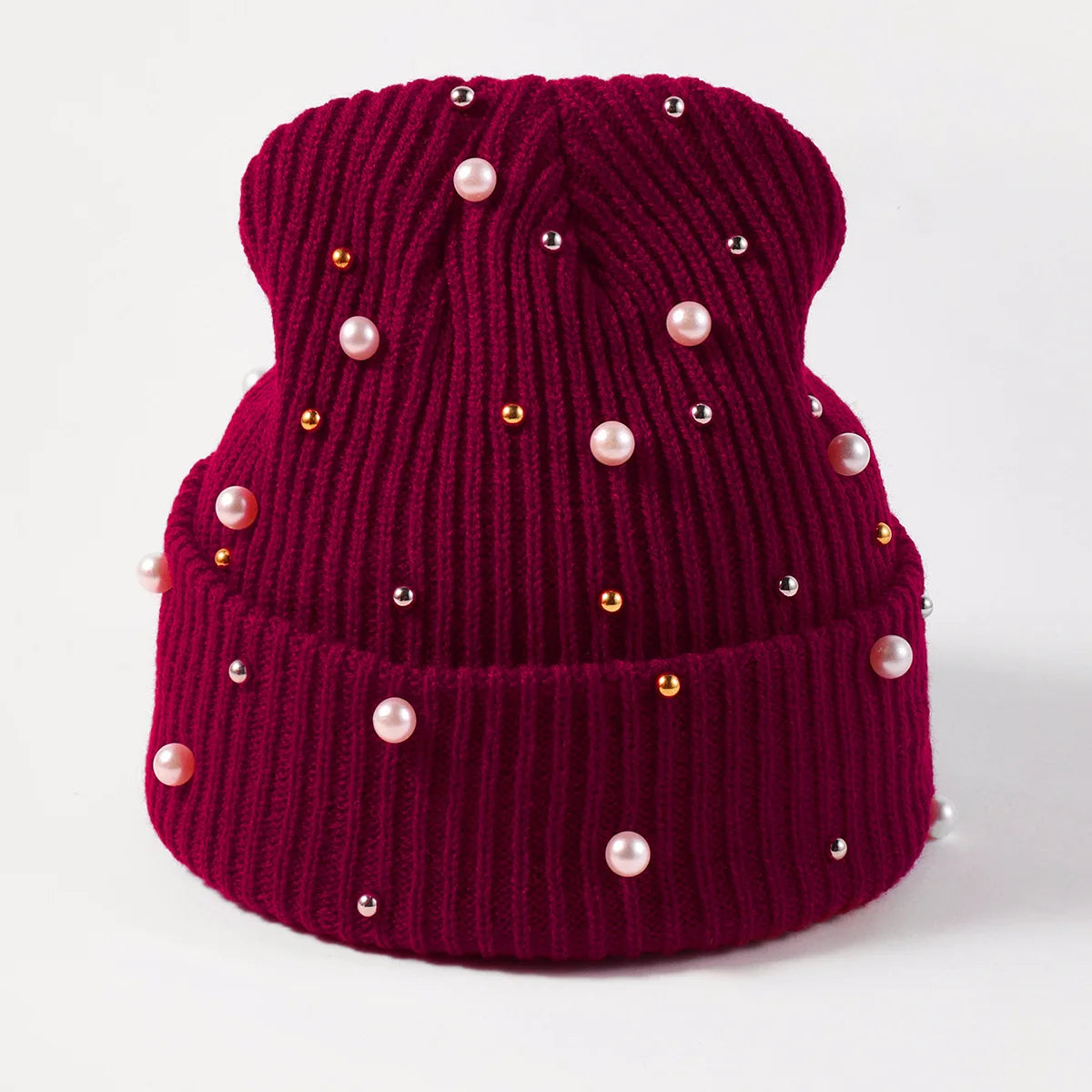 New Autumn And Winter Woolen Hat For Women, Fashionable Pearl Embellishment, Winter Warm Knitted Hat