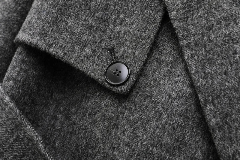 2025 new women's wool blend lapel with belt double breasted woolen coat coat women's trench coat