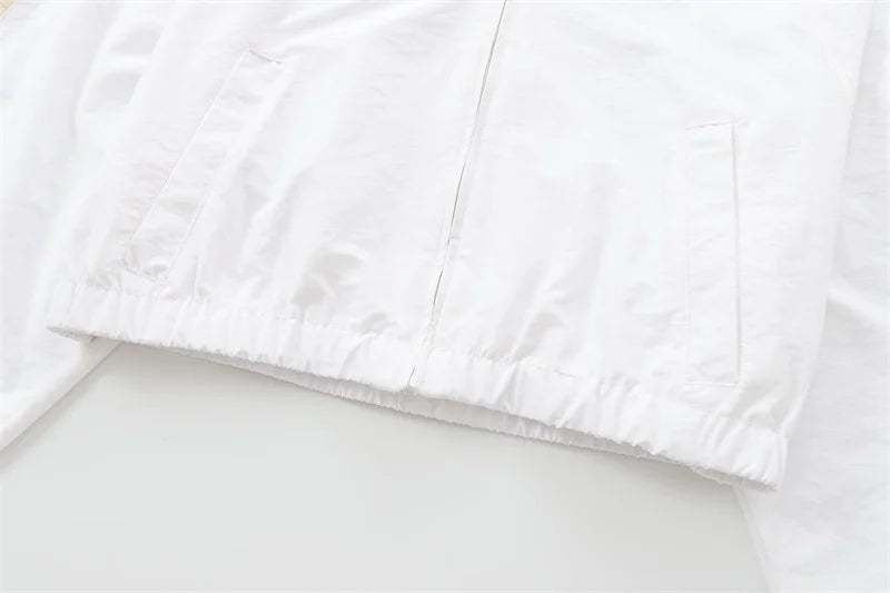 Women's Jacket 2025 Autumn New Arrival White Long Sleeve Simple Style Nylon Short Sports Hooded Top Jacket Casual Fashion