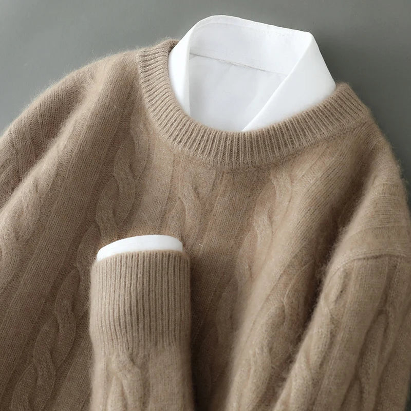 Men's thick cashmere sweater 100% pure cashmere round neck cashmere sweater 2024 new spring and winter knit base shirt