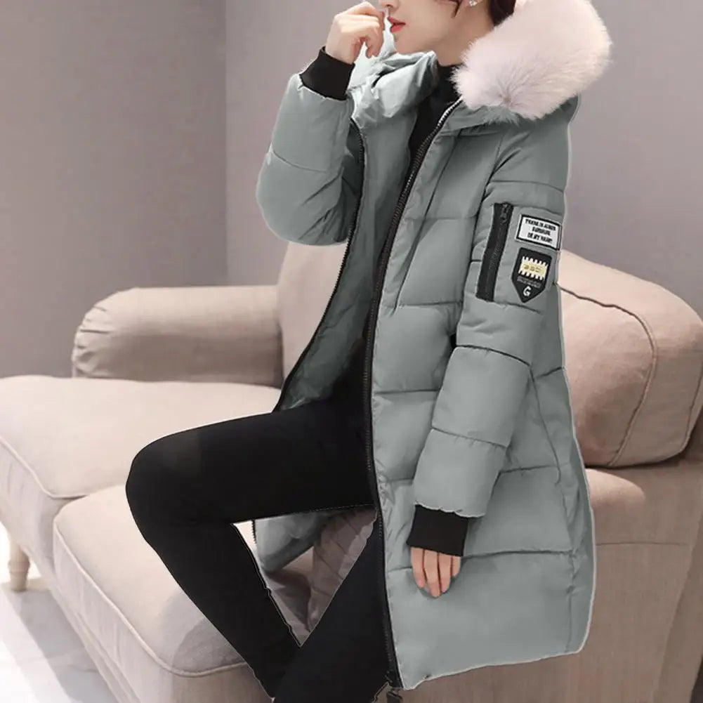 Hooded Cotton Coat Women Hooded Winter Coat Stylish Women's Winter Cotton Coat Thickened Windproof Warm with Hood Zipper Pockets