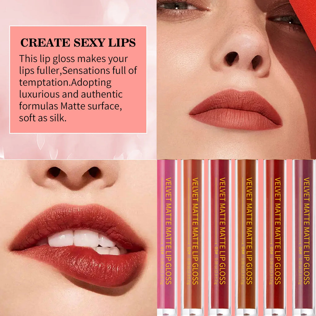 6pcs/set Nude Lip Gloss Matte Velvet Lipstick Makeup Waterproof Long-lasting Liquid Lipstick Women Moist Lip Tint Cosmetics