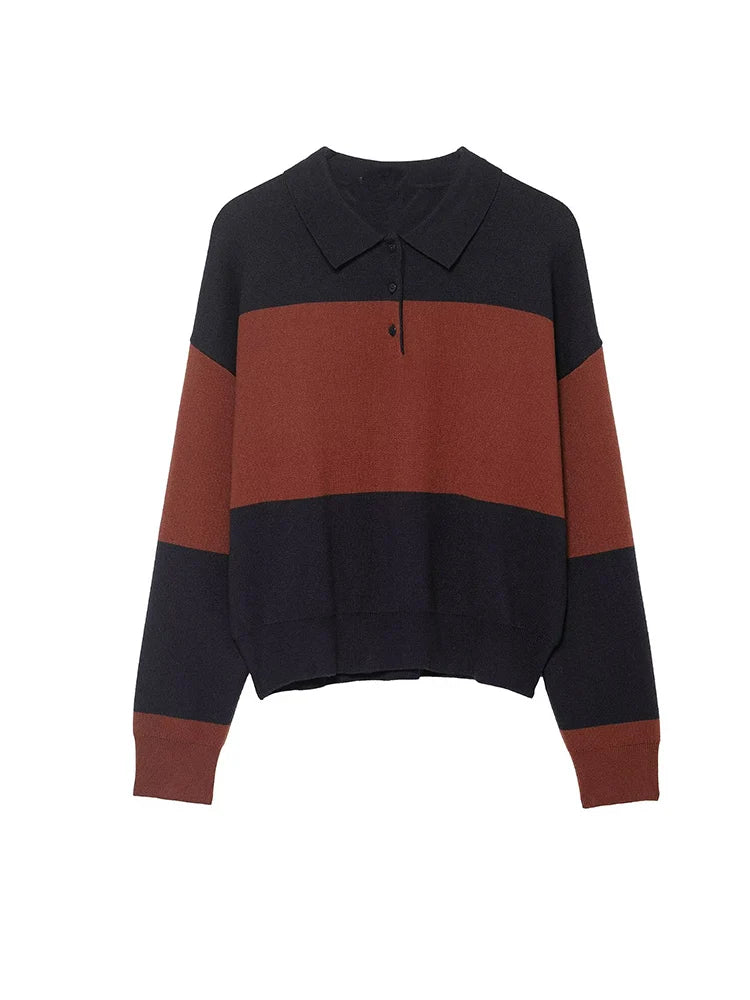 Pullover Sweater Women's Autumn 2025 New Fashion Loose Polo neck Knit Tops Women's Autumn Striped Elegant Warm Youth Sweater