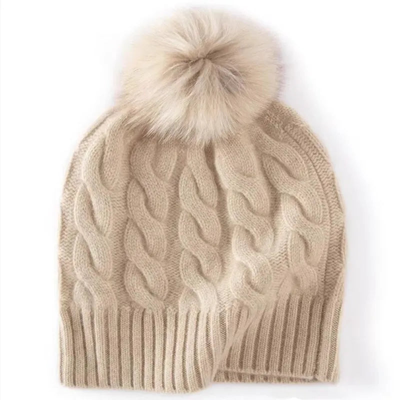 Merino 100% Wool Women's Hat Autumn Winter Thick Warm Casual Fashionable Ear Protection Knitted Cashmere Hat