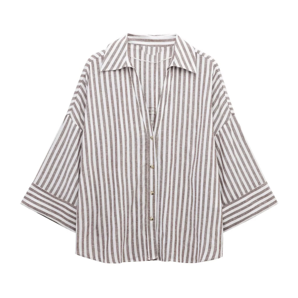 Women's shirt with collar and wide sleeves simple and casual temperament summer new style shirt