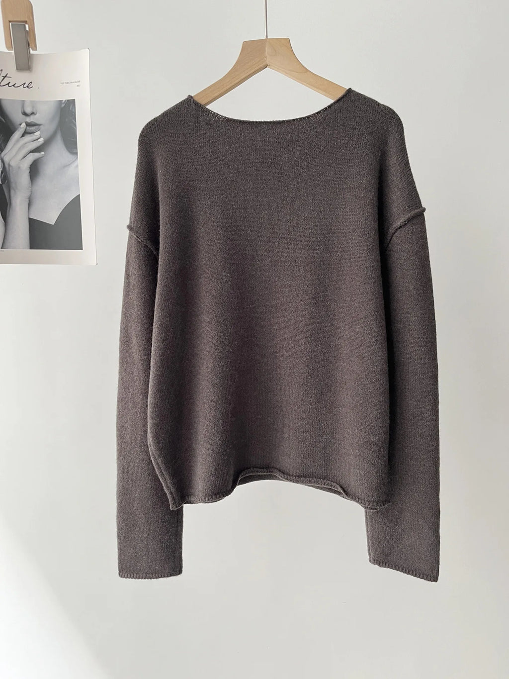 Women's clothing loose multi-color base with soft waxy wool blend round neck long-sleeved knitted sweater 16A