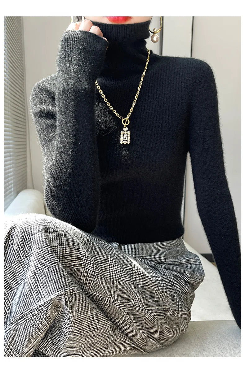 2022 Autumn Winter Cashmere  Sweater Women's Pullover Turtleneck  Casual Fashion Pure Color Cashmere sweater women