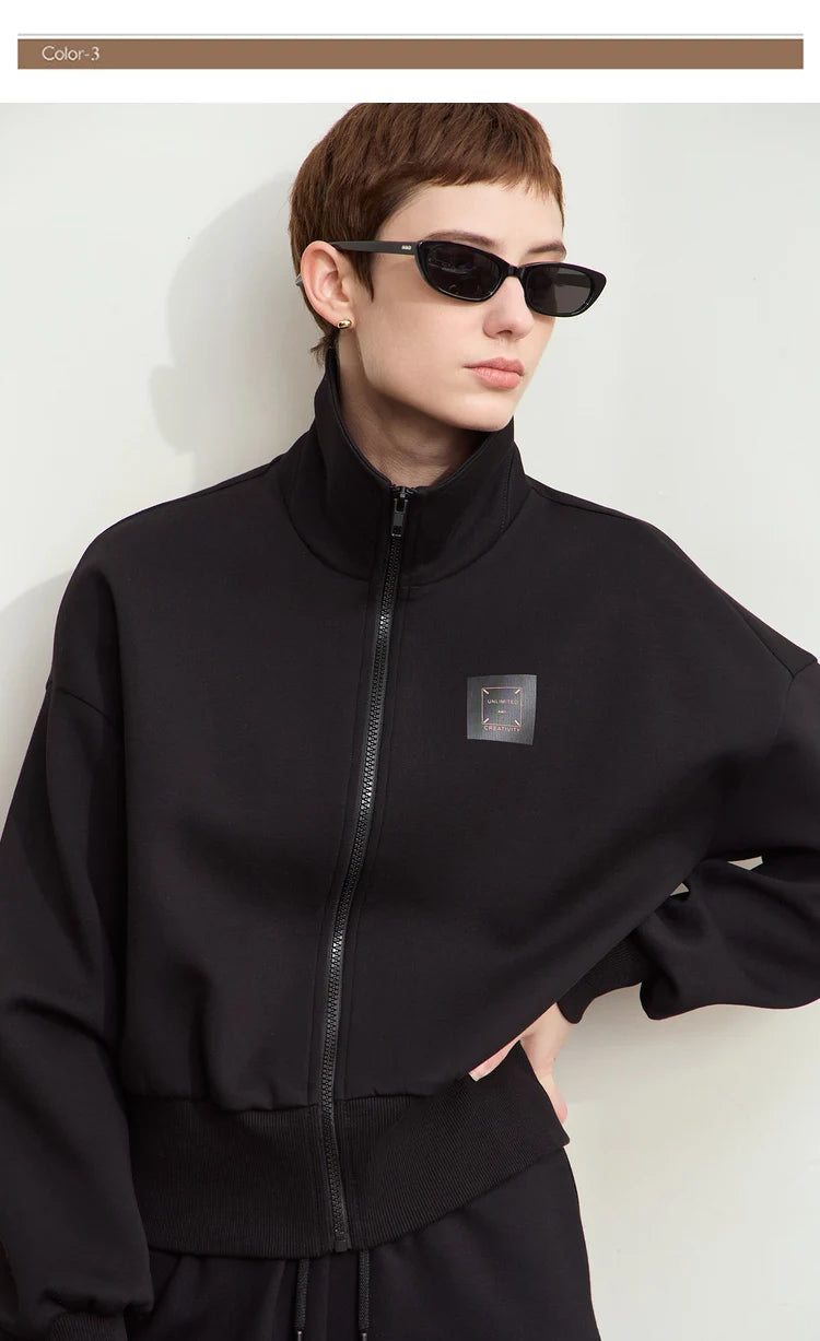 Amii Fall Clothes 2024 Women Casual Zip Up Short Coat Women Sweatshirt Solid Turtleneck Loose Sports Streetwear Jacket 12443222