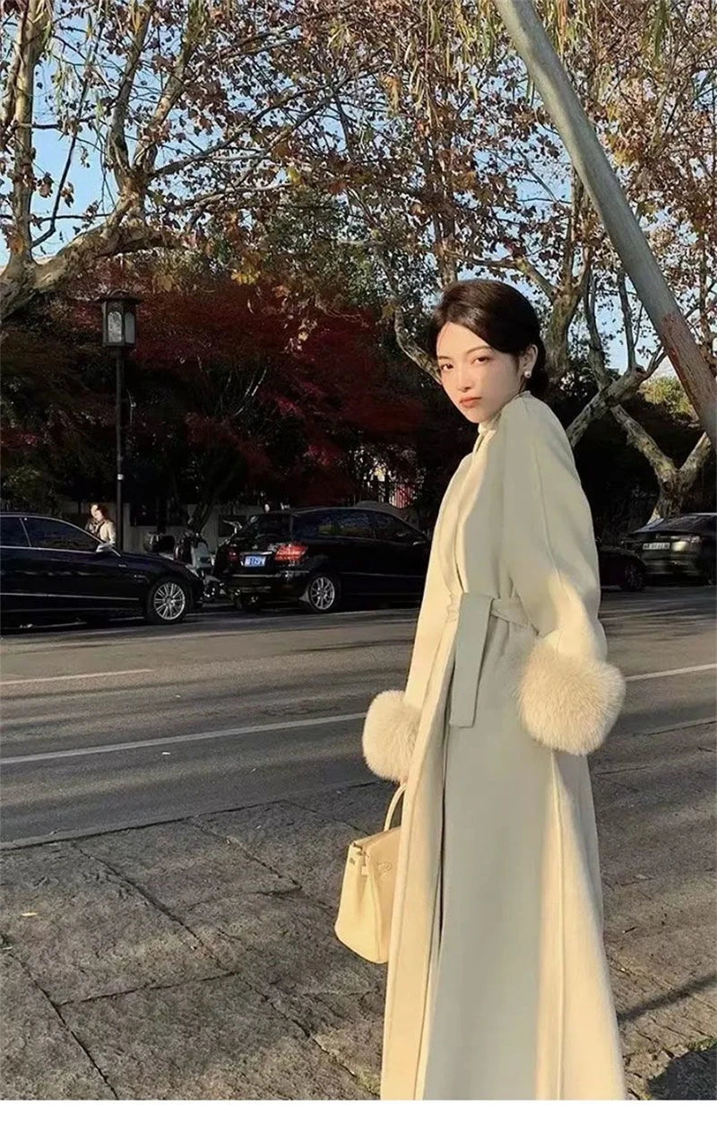 2025 Spring Women Drouble Breasted Woolen Coat Loose Style Cashmere Winter Clothes Long Coats Tops New