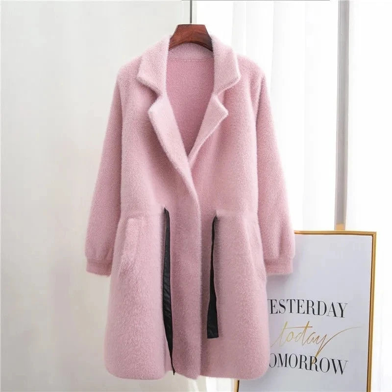 Winter Woolen Coat Jacket Women 2023New Female High-end Imitate Golden mink Overcoat Ladies Elegant Fashion Jackets