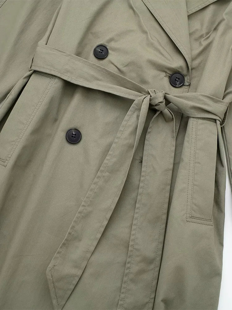Willshela Women Fashion With Belt Solid Double Breasted Trench Vintage Lapel Neck Long Sleeves Female Chic Lady Outfits
